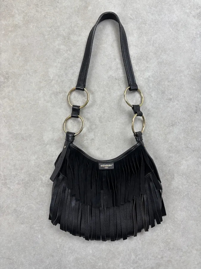 Yves Saint Laurent Black Leather Fringe Shoulder Bag yFcfOOu 0