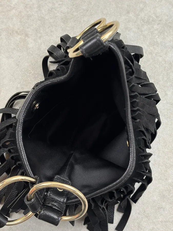 Yves Saint Laurent Black Leather Fringe Shoulder Bag yFcfOOu 11