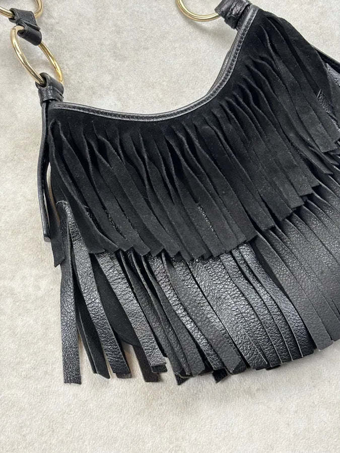 Yves Saint Laurent Black Leather Fringe Shoulder Bag yFcfOOu 5