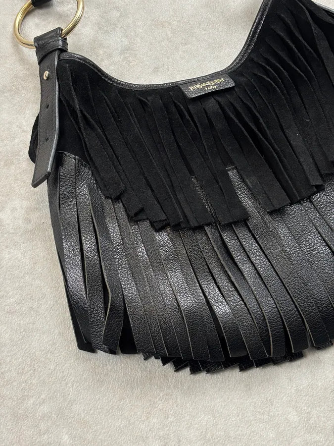 Yves Saint Laurent Black Leather Fringe Shoulder Bag yFcfOOu 4