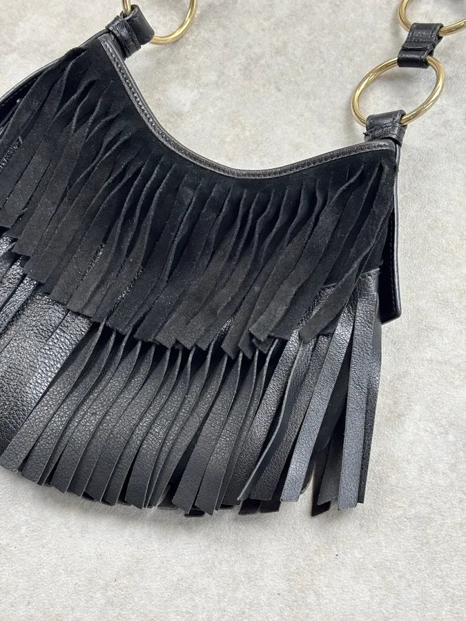 Yves Saint Laurent Black Leather Fringe Shoulder Bag yFcfOOu 9