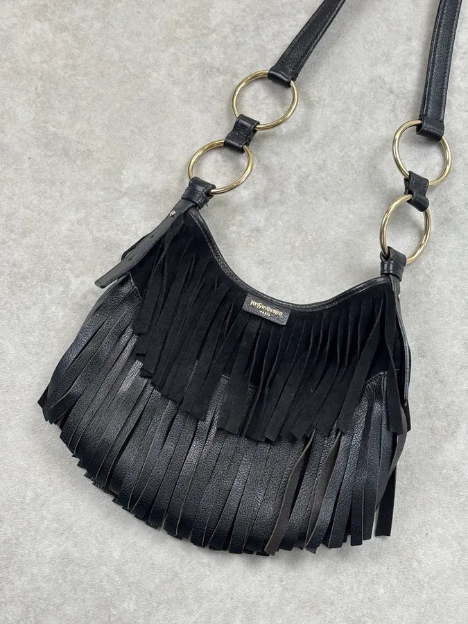 Yves Saint Laurent Black Leather Fringe Shoulder Bag yFcfOOu 3