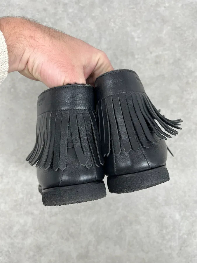 Yves Saint Laurent Black Leather Fringed Boots qYvyEZa 7