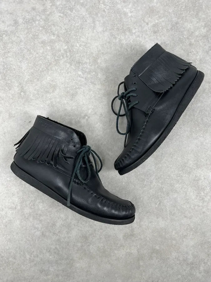 Yves Saint Laurent Black Leather Fringed Boots qYvyEZa 6
