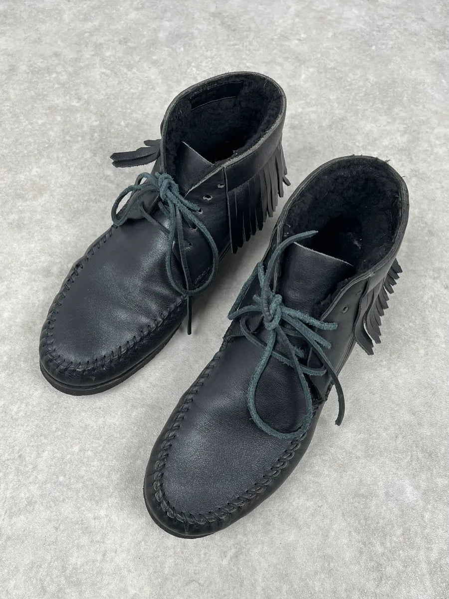Yves Saint Laurent Black Leather Fringed Boots qYvyEZa 5