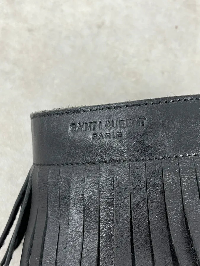 Yves Saint Laurent Black Leather Fringed Boots qYvyEZa 9