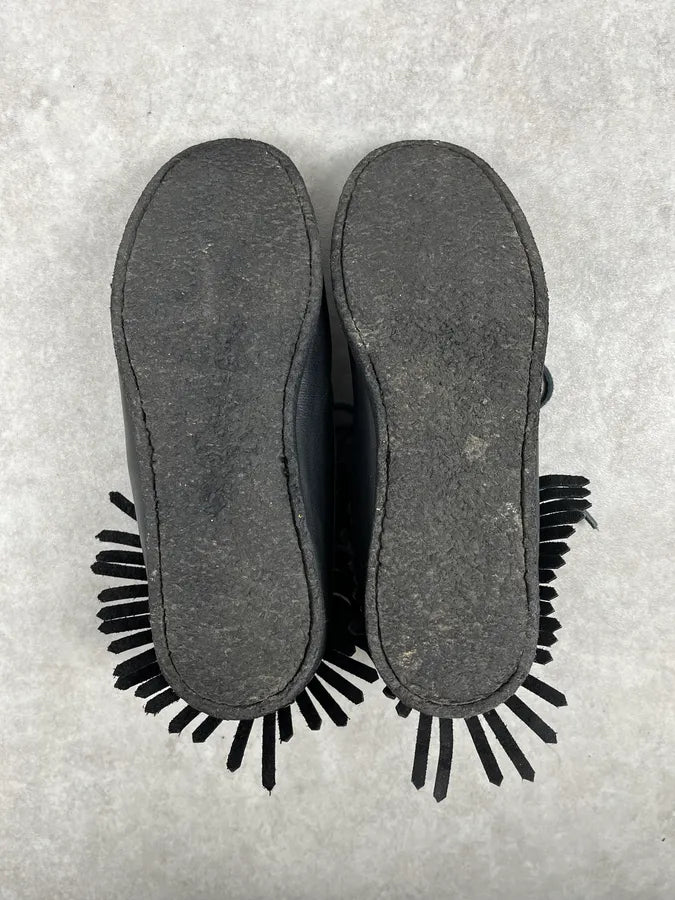 Yves Saint Laurent Black Leather Fringed Boots qYvyEZa 8
