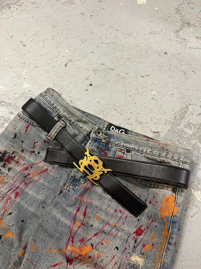 Yves Saint Laurent Black Leather Gold Buckle Belt pNBkUeK 1