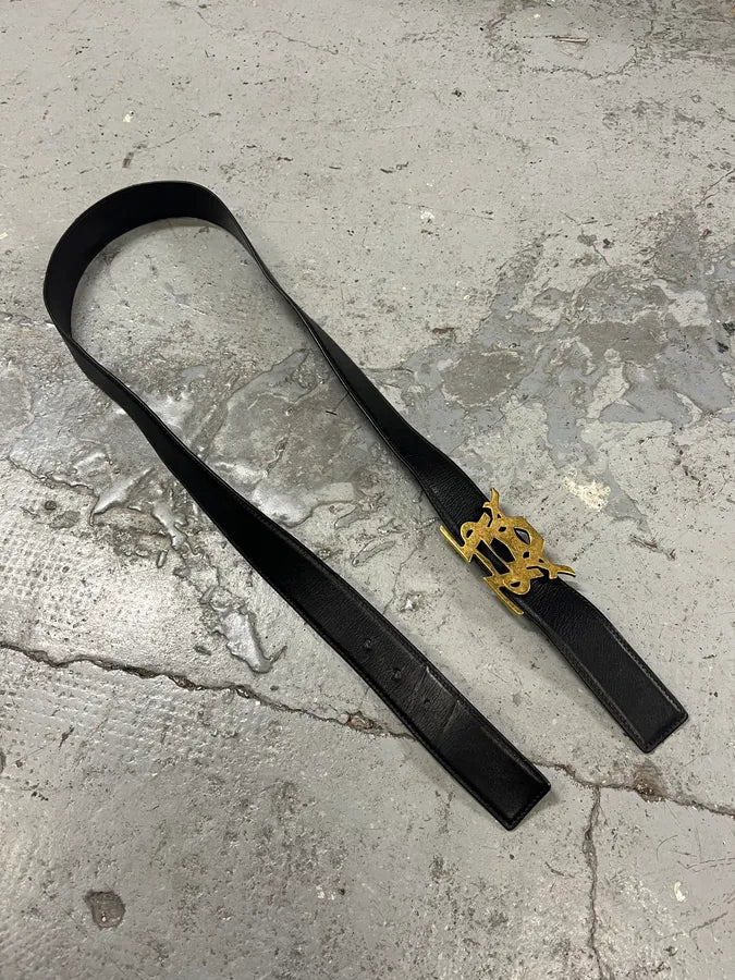 Yves Saint Laurent Black Leather Gold Buckle Belt pNBkUeK 3