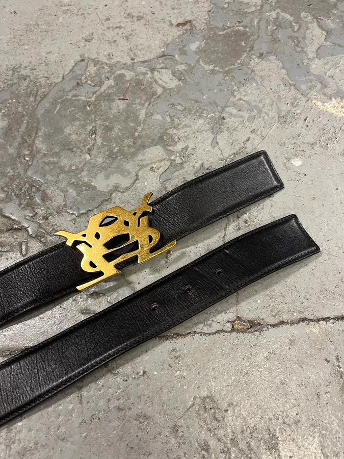 Yves Saint Laurent Black Leather Gold Buckle Belt pNBkUeK 4
