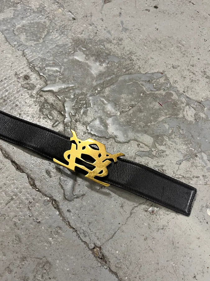 Yves Saint Laurent Black Leather Gold Buckle Belt pNBkUeK 5