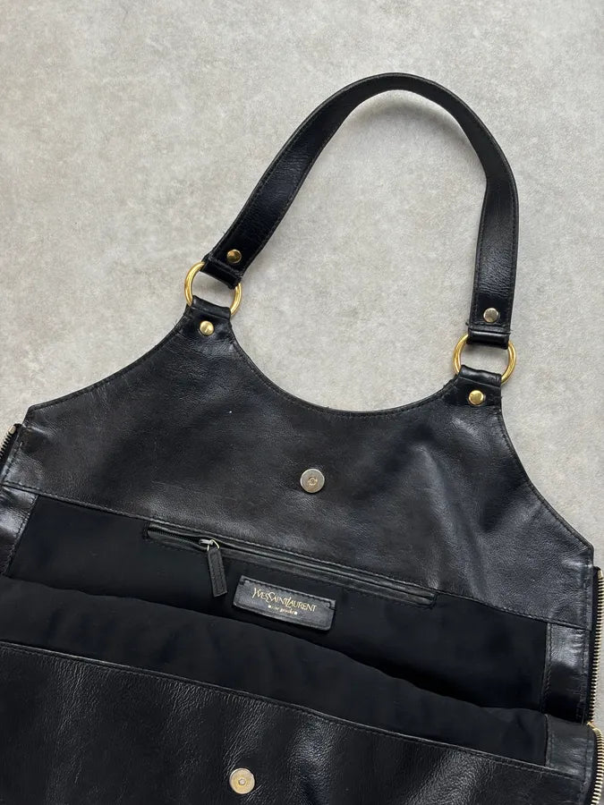 Yves Saint Laurent Black Leather Crocodile Effect Handle Bag VvxfPhD 14