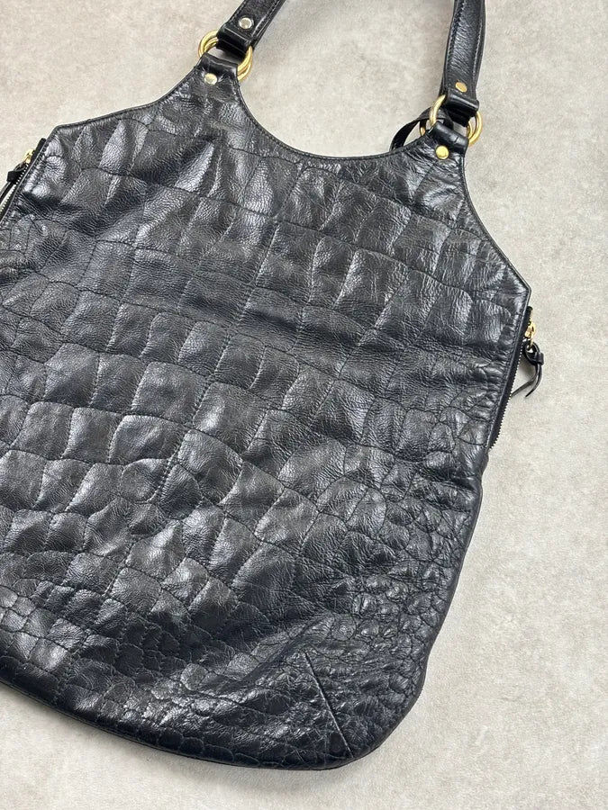 Yves Saint Laurent Black Leather Crocodile Effect Handle Bag VvxfPhD 11