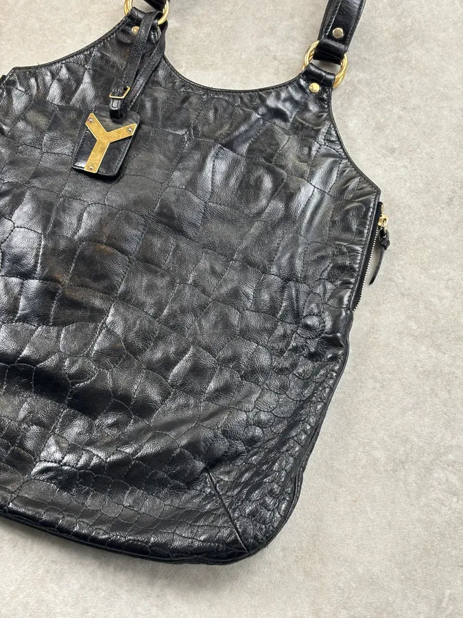 Yves Saint Laurent Black Leather Crocodile Effect Handle Bag VvxfPhD 5