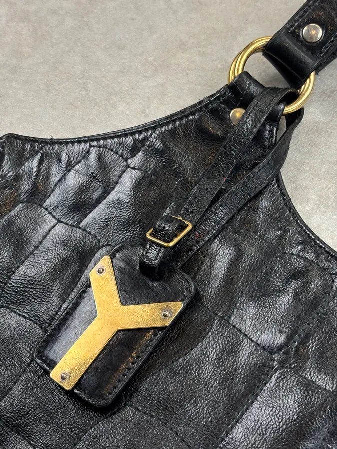 Yves Saint Laurent Black Leather Crocodile Effect Handle Bag VvxfPhD 6