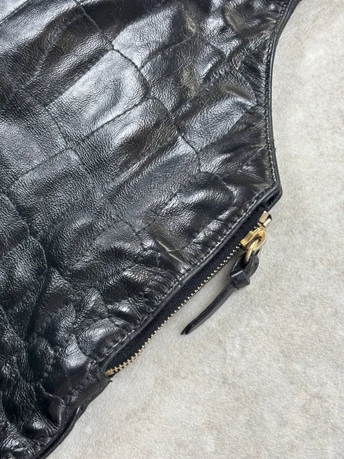 Yves Saint Laurent Black Leather Crocodile Effect Handle Bag VvxfPhD 7