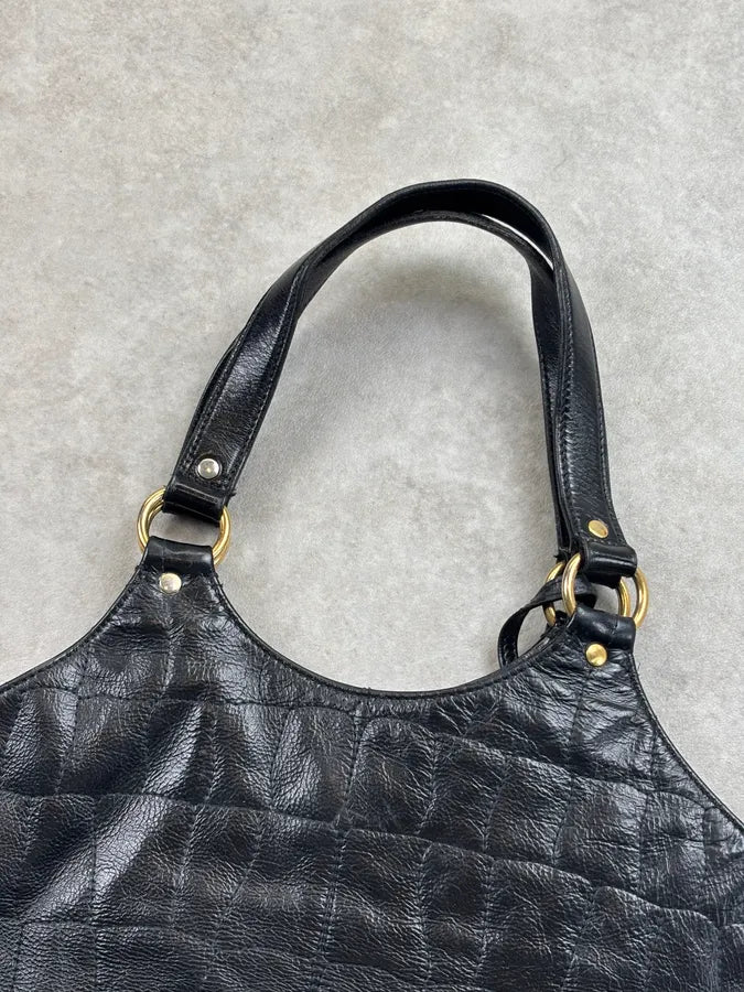 Yves Saint Laurent Black Leather Crocodile Effect Handle Bag VvxfPhD 10