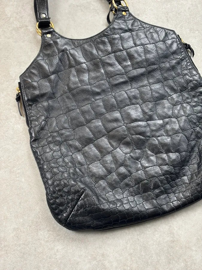 Yves Saint Laurent Black Leather Crocodile Effect Handle Bag VvxfPhD 12