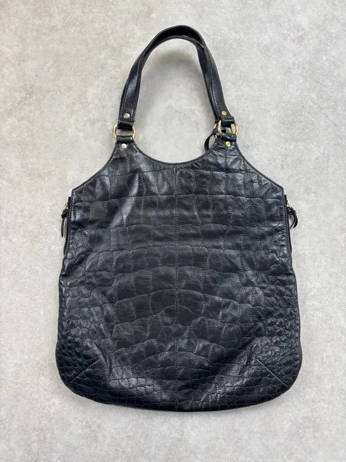 Yves Saint Laurent Black Leather Crocodile Effect Handle Bag VvxfPhD 9