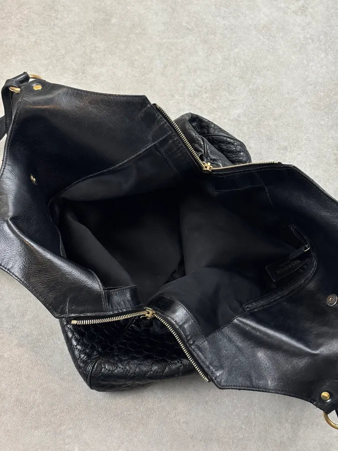Yves Saint Laurent Black Leather Crocodile Effect Handle Bag VvxfPhD 13