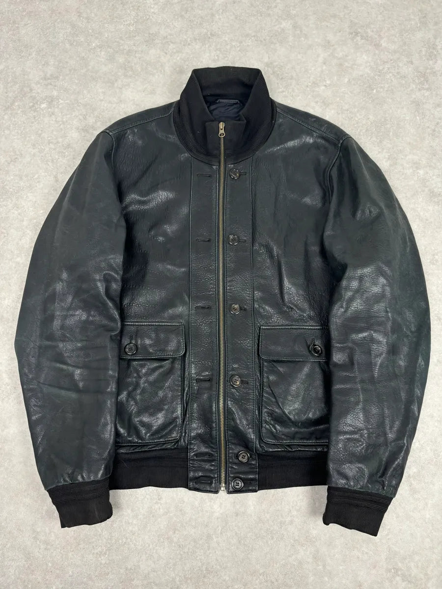 2000s Yves Saint Laurent Black Leather Logo Bomber Jacket eAXWBEL 0