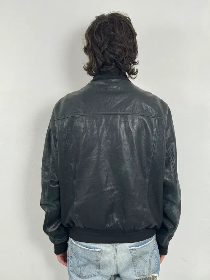 2000s Yves Saint Laurent Black Leather Logo Bomber Jacket eAXWBEL 2