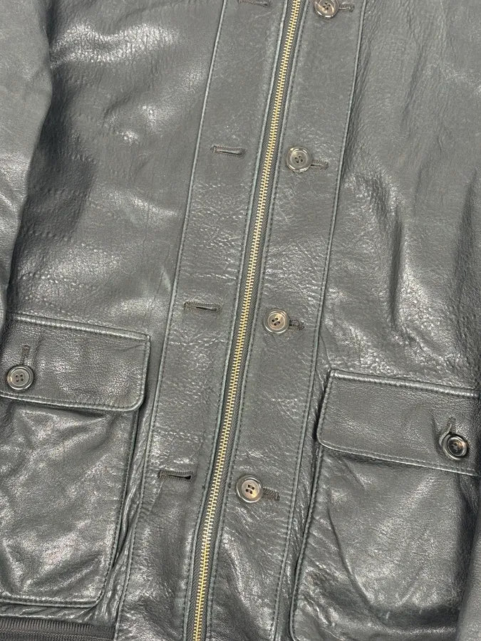 2000s Yves Saint Laurent Black Leather Logo Bomber Jacket eAXWBEL 7