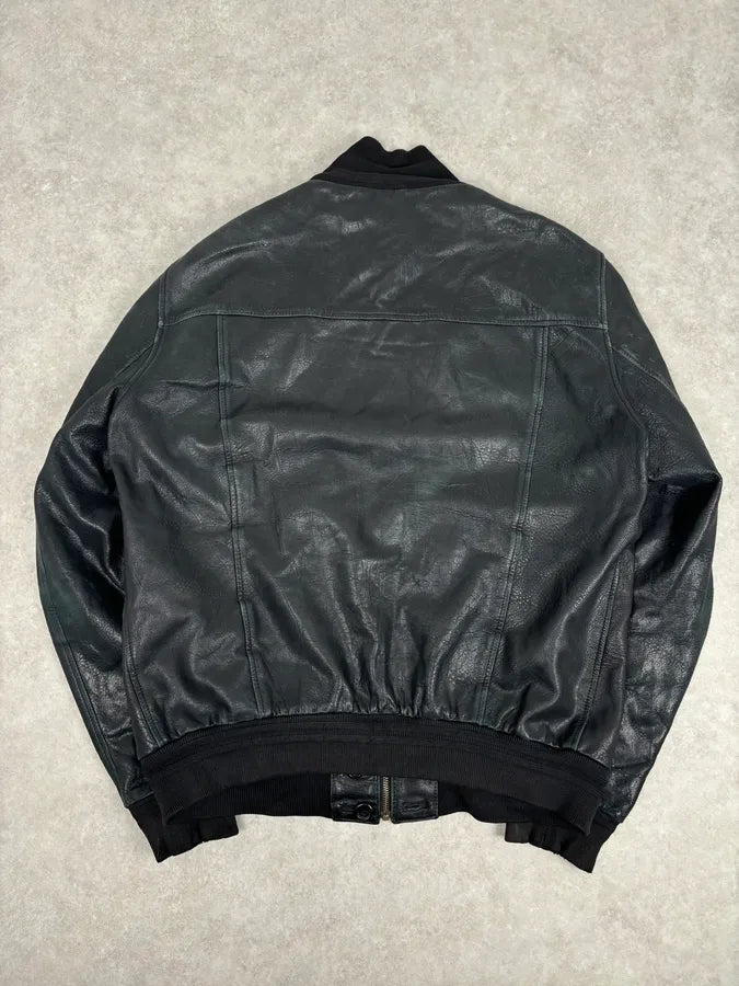 2000s Yves Saint Laurent Black Leather Logo Bomber Jacket eAXWBEL 4