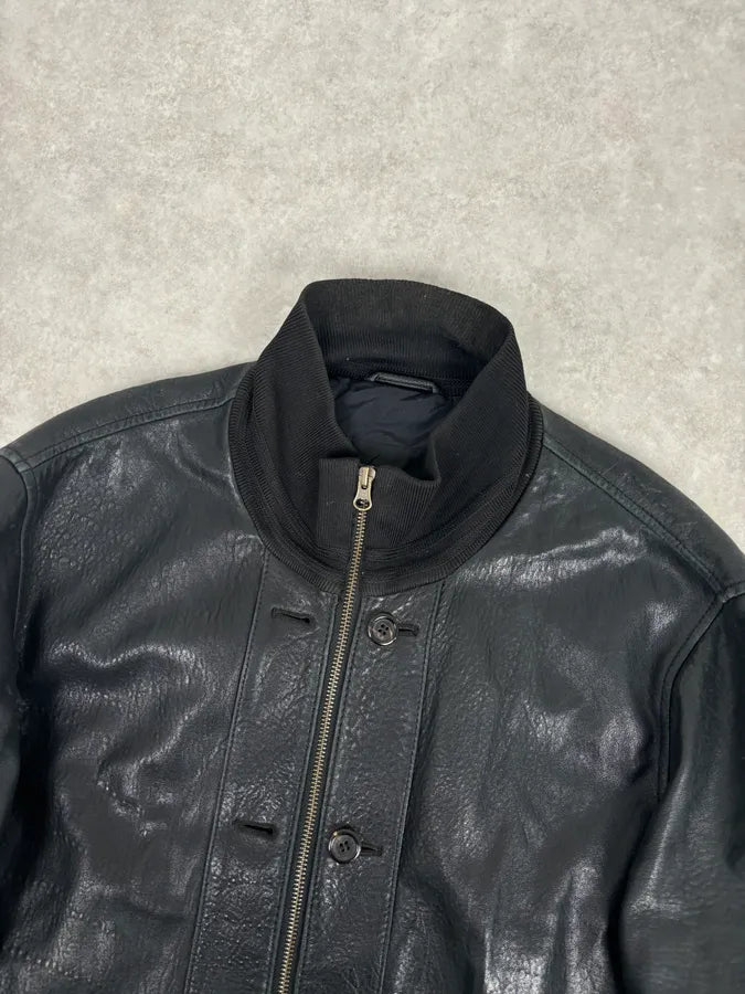 2000s Yves Saint Laurent Black Leather Logo Bomber Jacket eAXWBEL 3