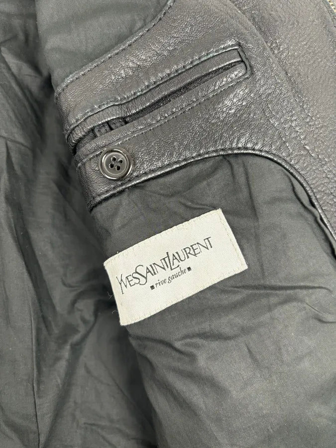 2000s Yves Saint Laurent Black Leather Logo Bomber Jacket eAXWBEL 9