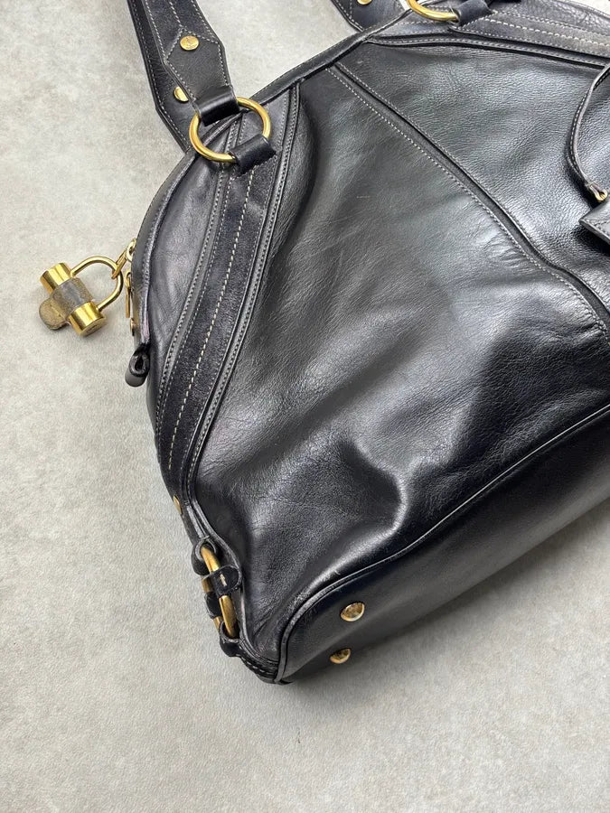 AW2010 Yves Saint Laurent Black Leather Handle Bag YeGCoWU 7