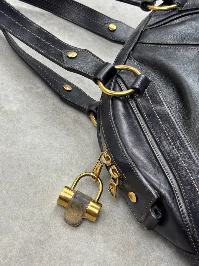 AW2010 Yves Saint Laurent Black Leather Handle Bag YeGCoWU 8