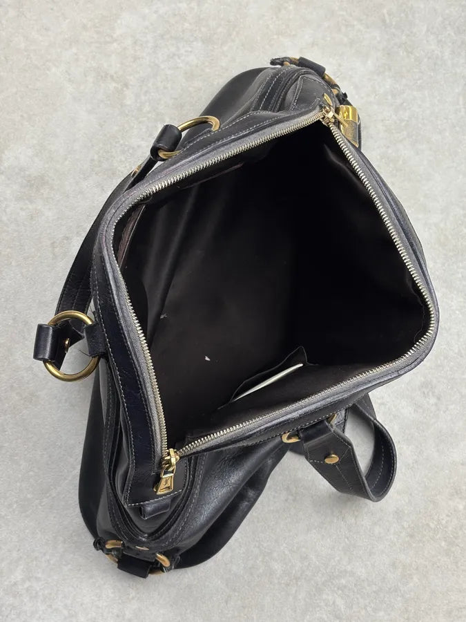 AW2010 Yves Saint Laurent Black Leather Handle Bag YeGCoWU 14