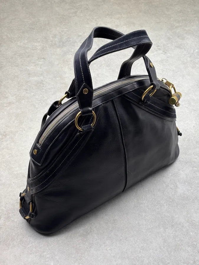 AW2010 Yves Saint Laurent Black Leather Handle Bag YeGCoWU 3