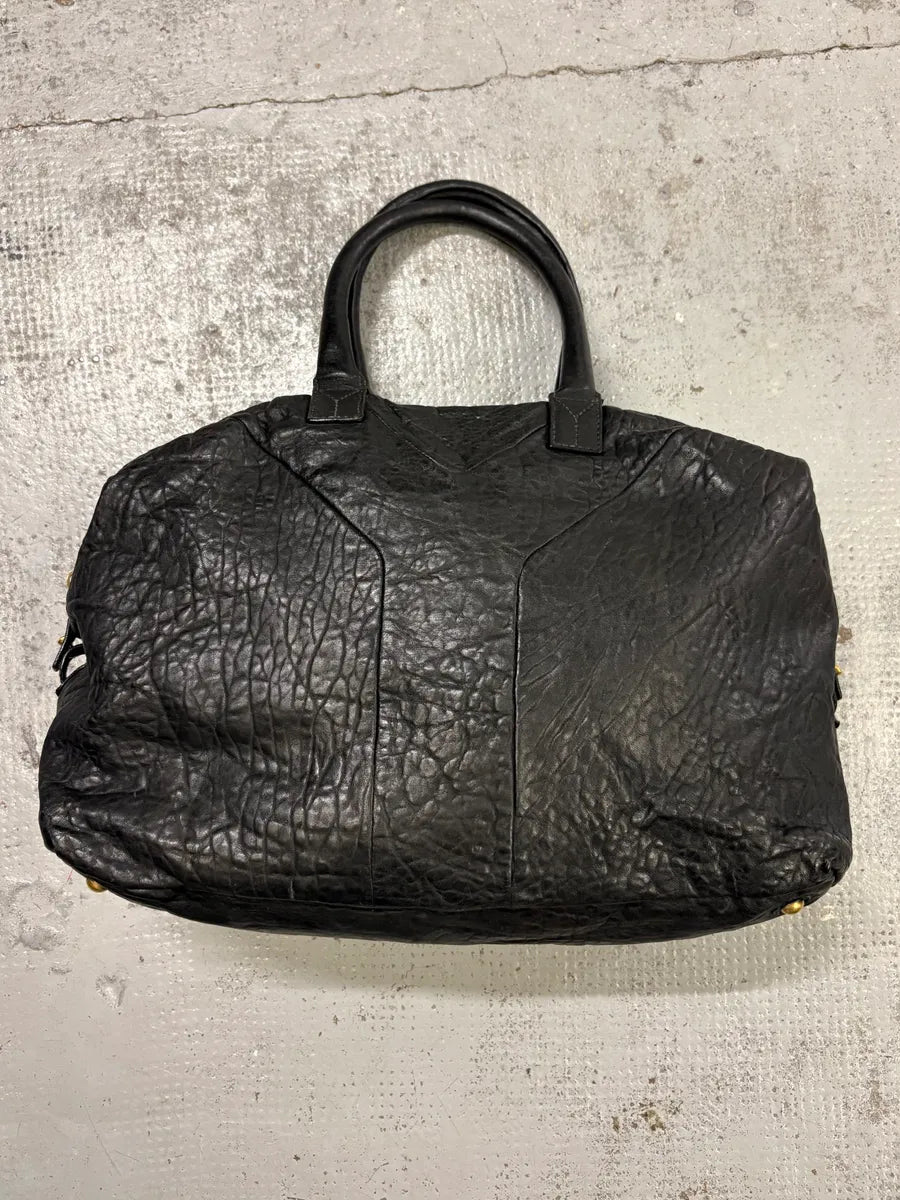 AW2008 Yves Saint Laurent Easy Black Grained Leather Handle Bag LwasJvU 4