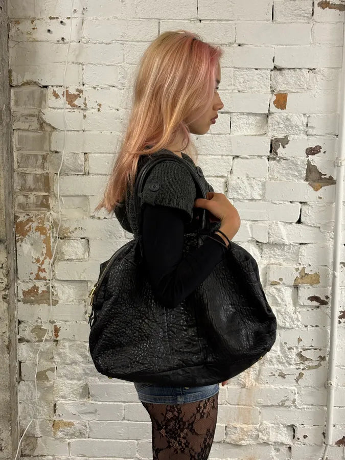 AW2008 Yves Saint Laurent Easy Black Grained Leather Handle Bag LwasJvU 2