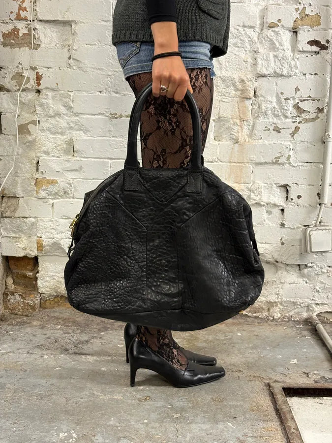 AW2008 Yves Saint Laurent Easy Black Grained Leather Handle Bag LwasJvU 1