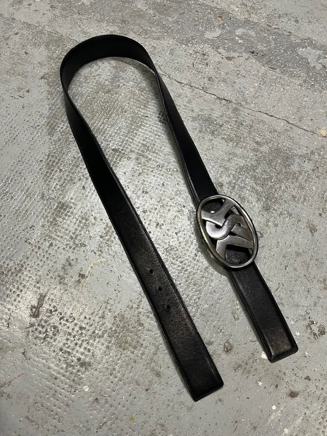 Yves Saint Laurent Black Leather Silver Buckle Belt (OS) GHEGMQs 1