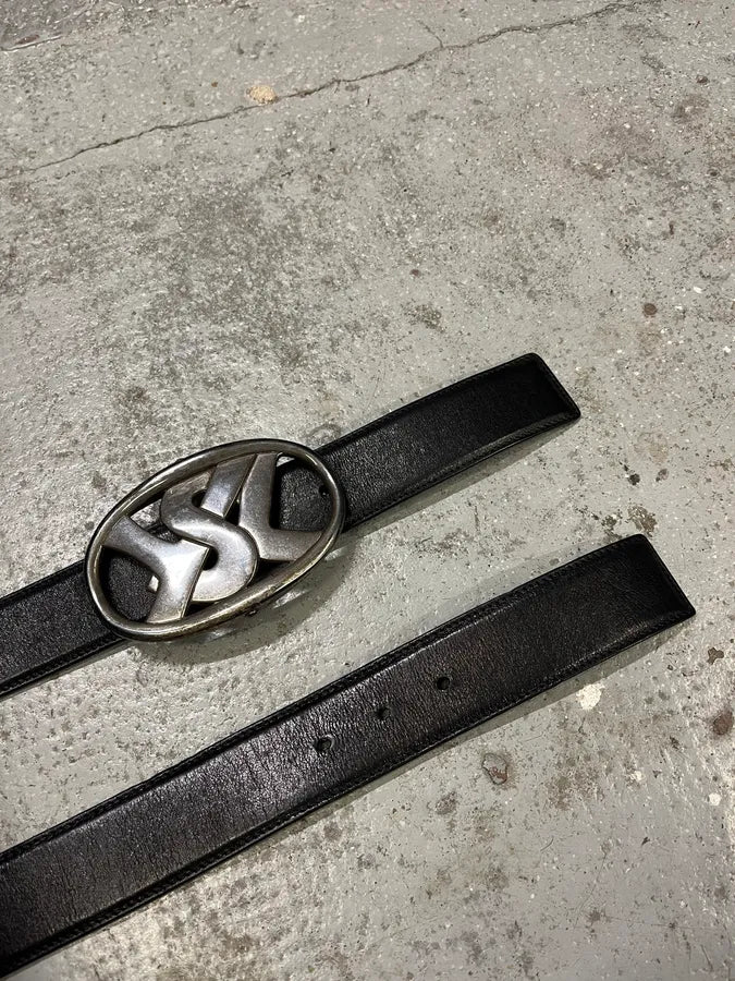 Yves Saint Laurent Black Leather Silver Buckle Belt (OS) GHEGMQs 2
