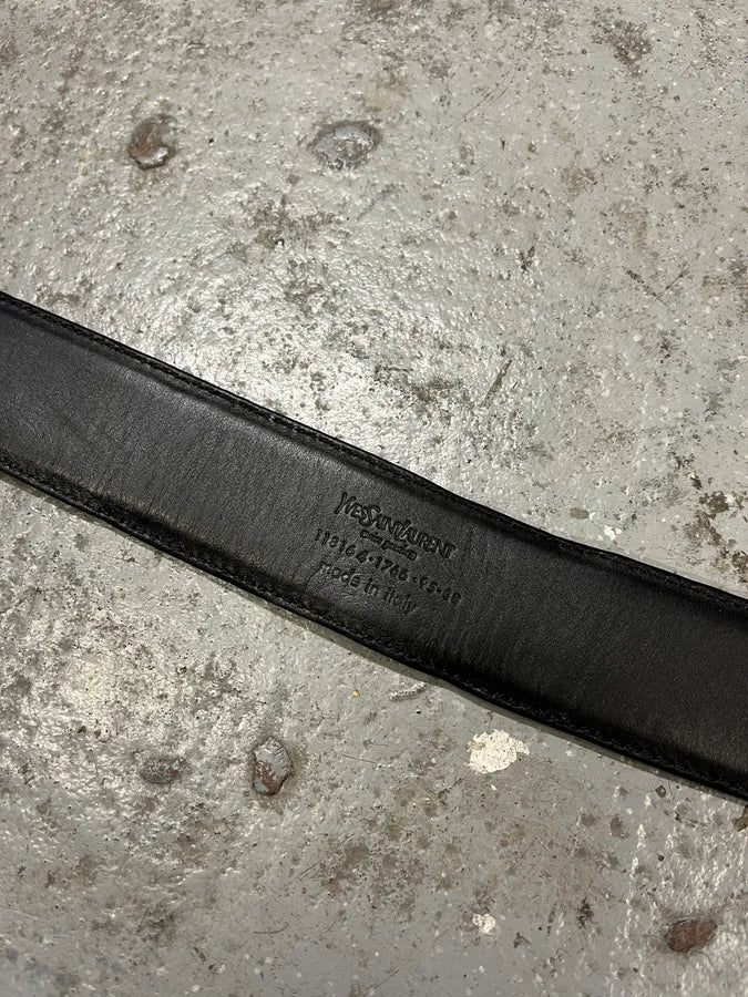 Yves Saint Laurent Black Leather Silver Buckle Belt (OS) GHEGMQs 6