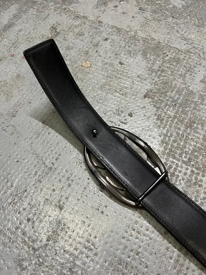Yves Saint Laurent Black Leather Silver Buckle Belt (OS) GHEGMQs 7