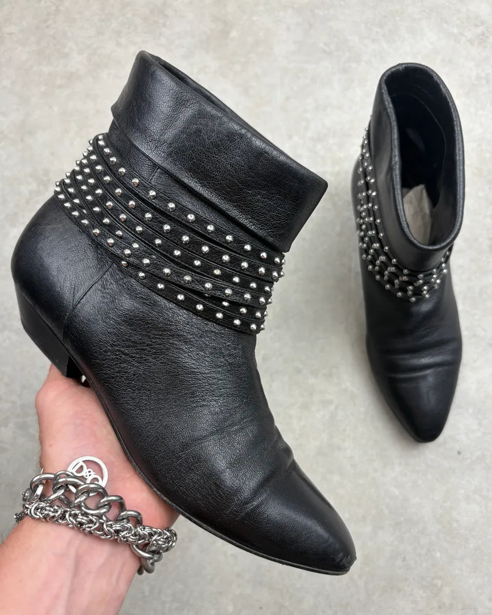2010s Saint Laurent Black Leather Studded Boots qhIEbpj 0