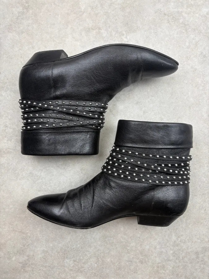 2010s Saint Laurent Black Leather Studded Boots qhIEbpj 3