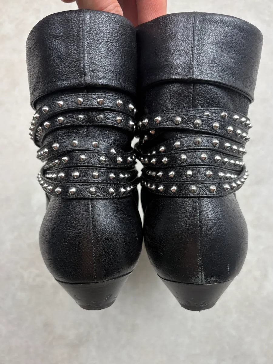 2010s Saint Laurent Black Leather Studded Boots qhIEbpj 6