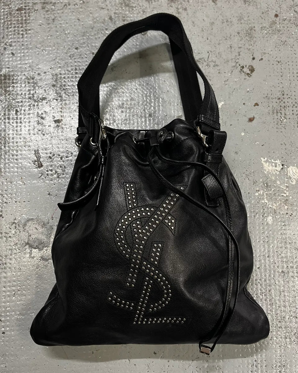 Yves Saint Laurent Black Leather Studded Logo Handle Bag WQleIHI 0