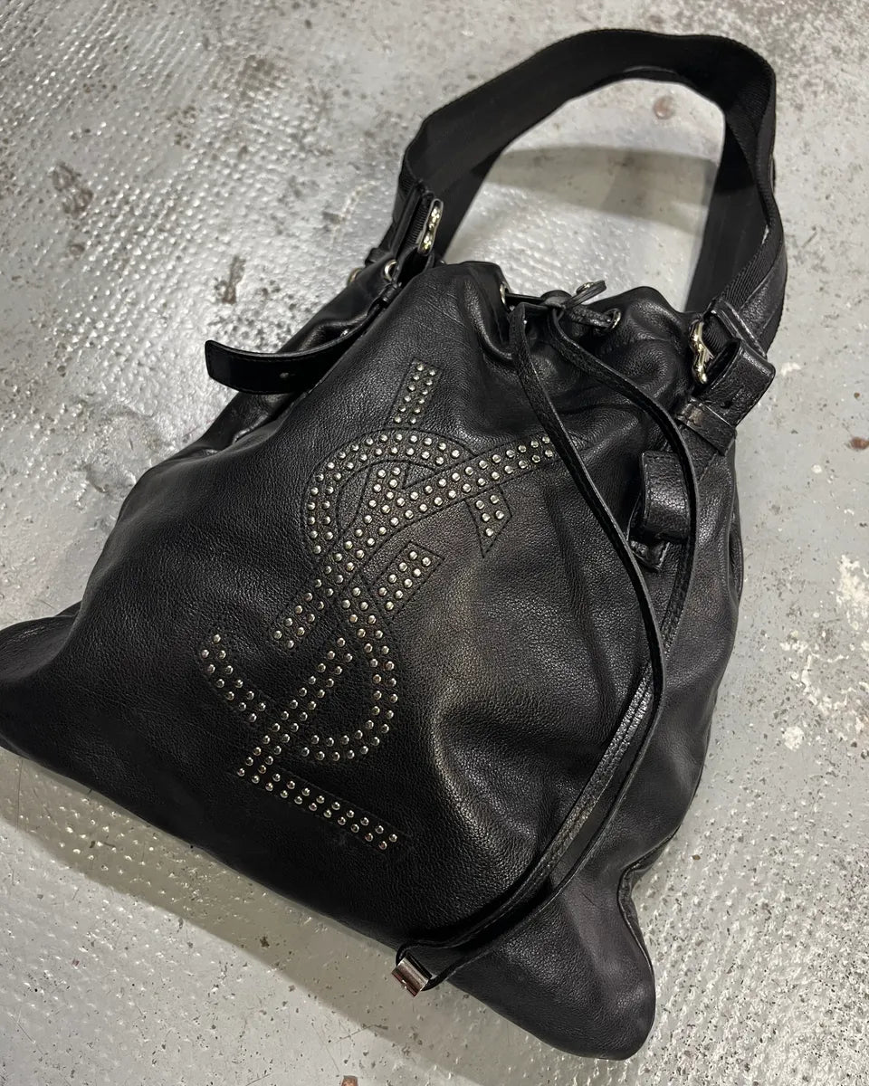 Yves Saint Laurent Black Leather Studded Logo Handle Bag WQleIHI 3