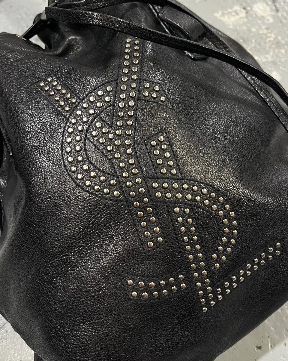 Yves Saint Laurent Black Leather Studded Logo Handle Bag WQleIHI 5