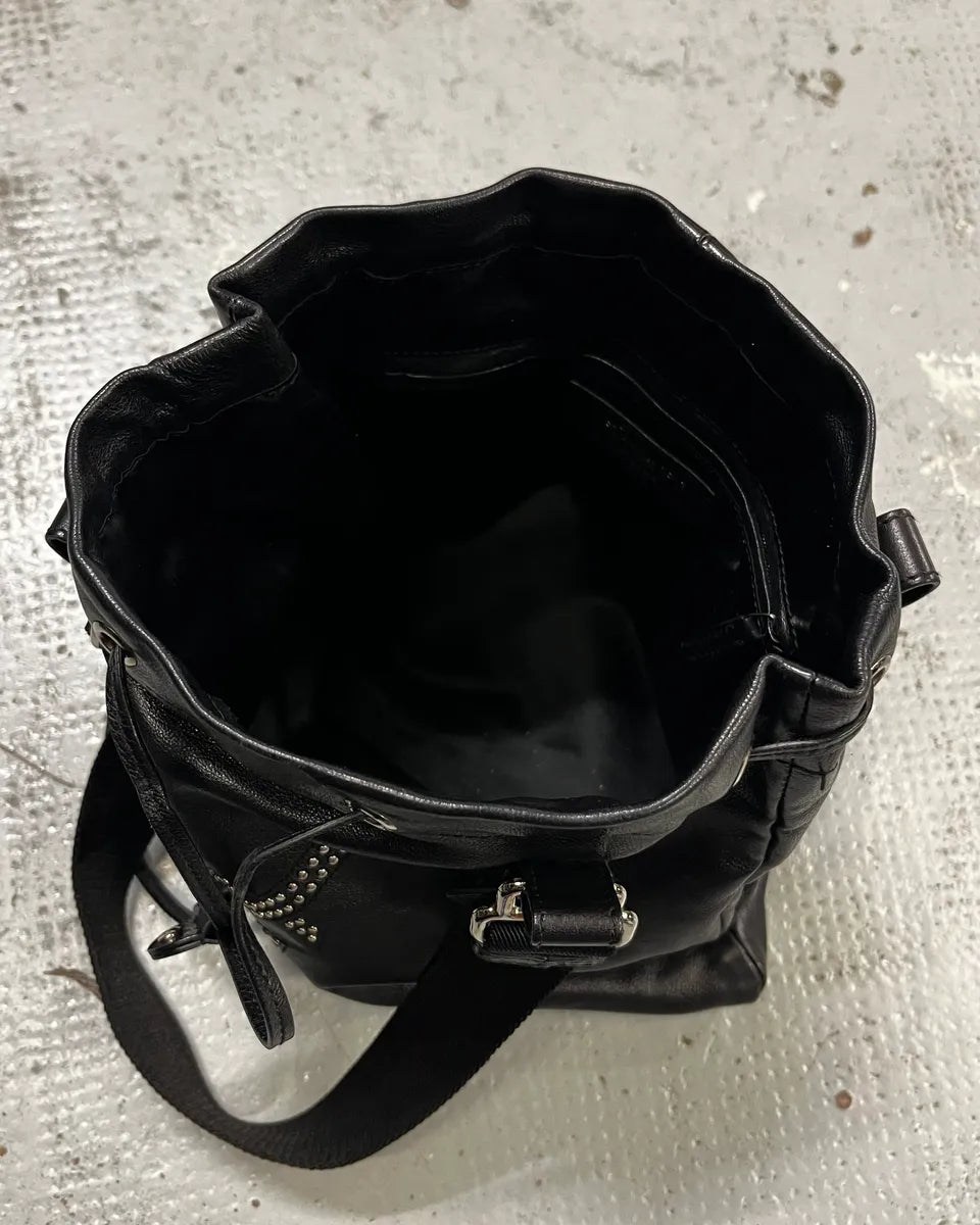 Yves Saint Laurent Black Leather Studded Logo Handle Bag WQleIHI 7
