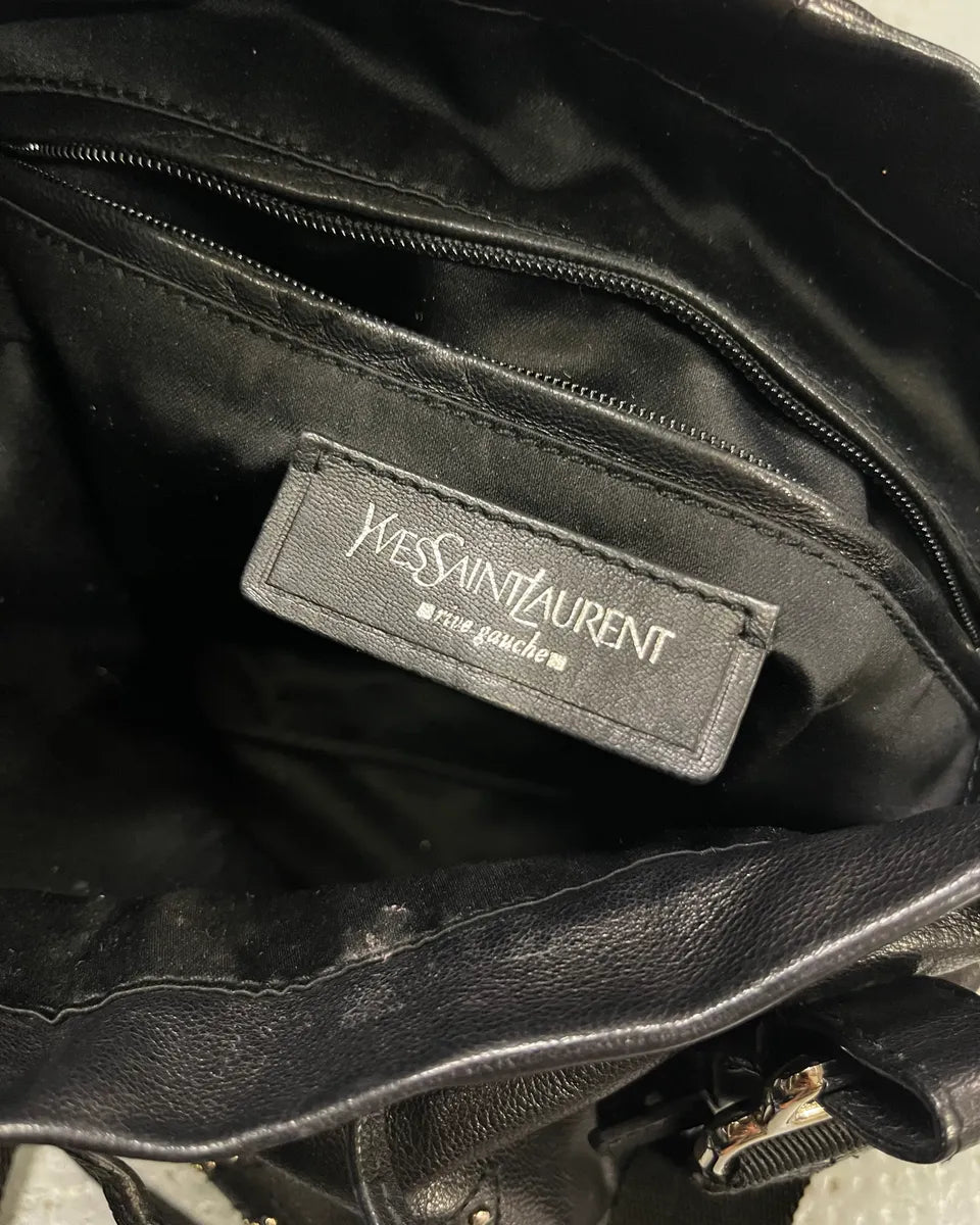 Yves Saint Laurent Black Leather Studded Logo Handle Bag WQleIHI 8