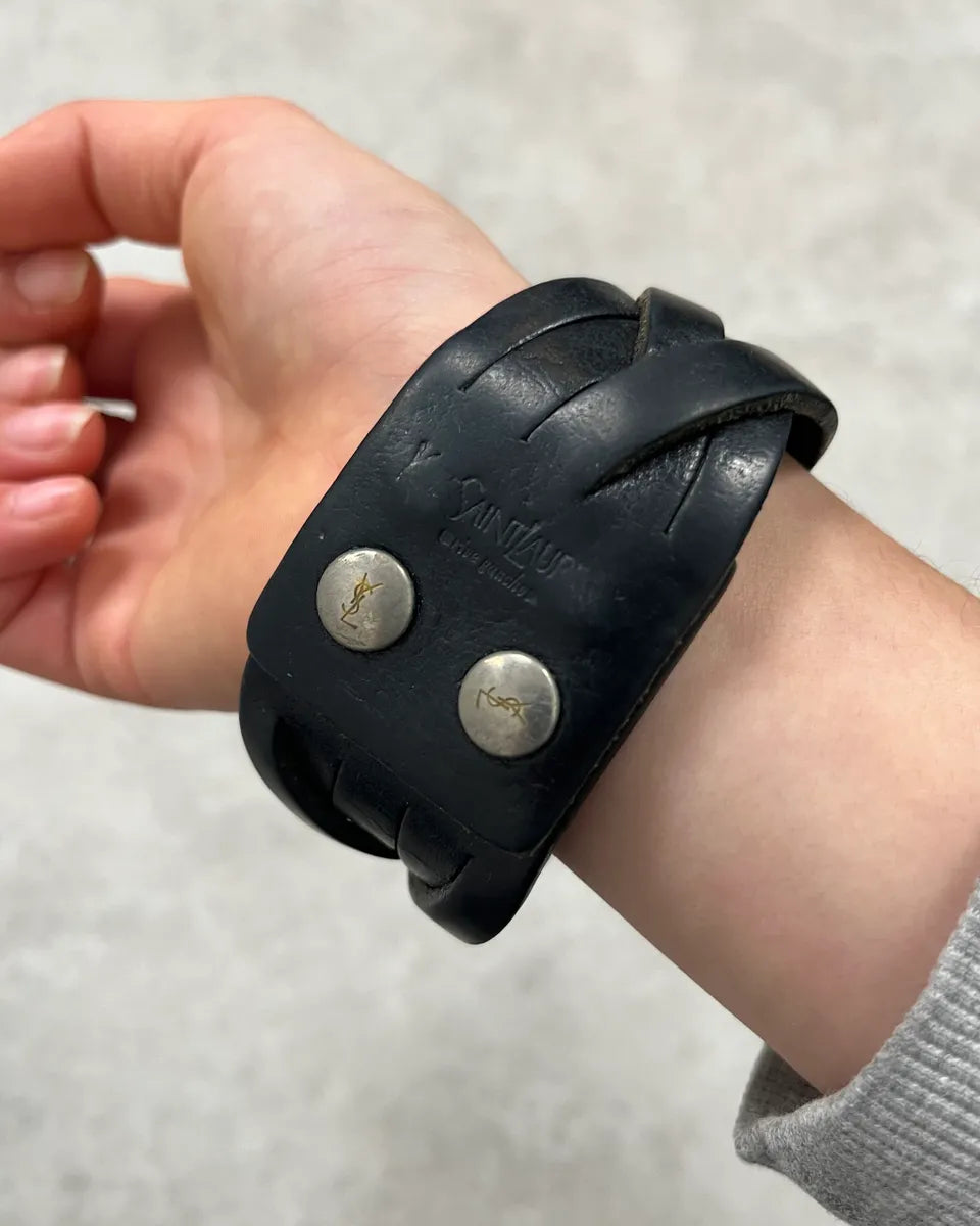 Yves Saint Laurent Black Leather Wrap Bracelet NdGvUZT 3